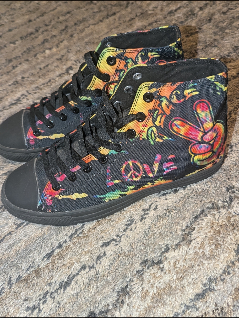 High-Top Black Tie-Dye Peace Sneakers for Men
